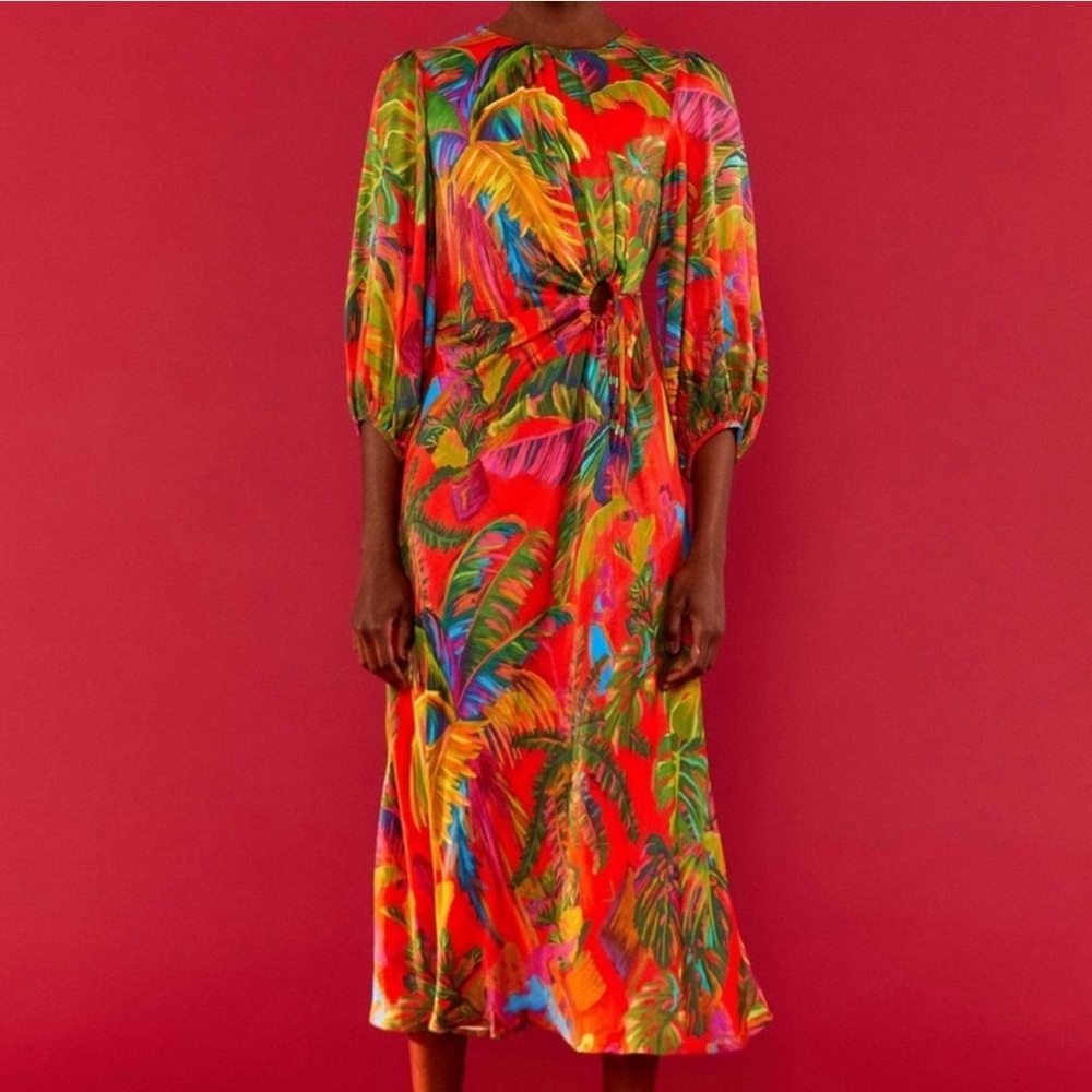 NWT Farm Rio Tropical Floral Side Cut-Out Midi Dress (Large)